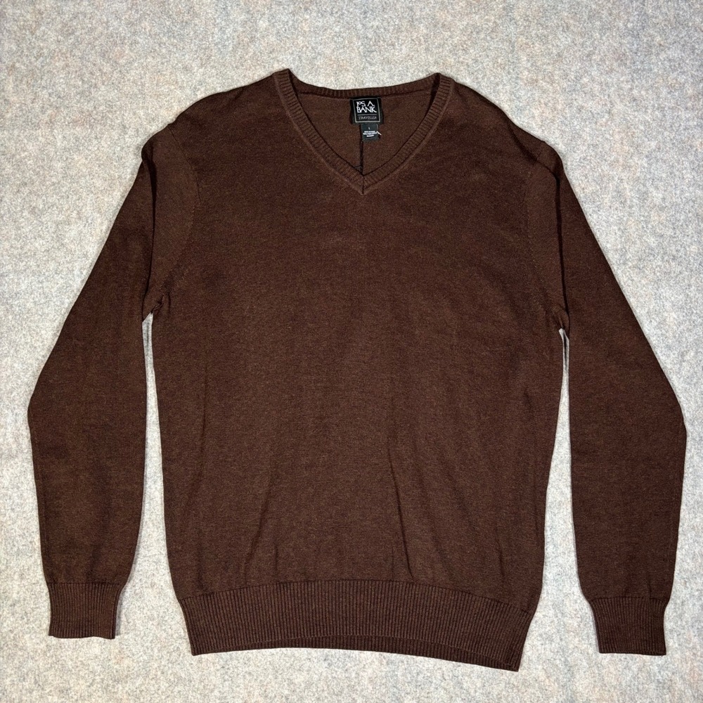 Jos A Bank Traveler Sweater Mens Large Brown V-Neck Pima Cotton NWT J012162